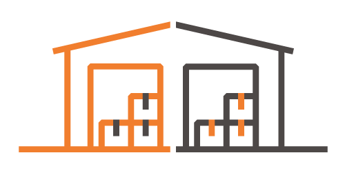 Storage building icon with boxes